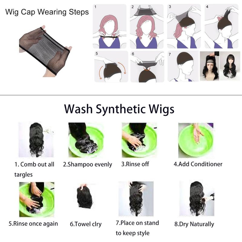 Akstore 28 inch Fashion Wigs Long Wavy Curly Hair Cosplay Wig & Wig Cap (Black) - Image 4